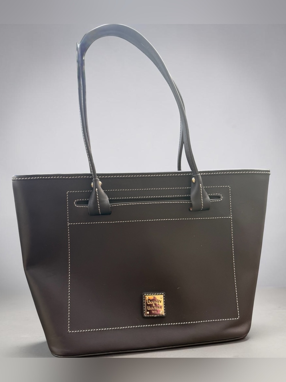Dooney Bourke Dark Brown Beacon Leather Slip Tote